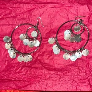 Silver Hoop Earrings w/real shell dangles